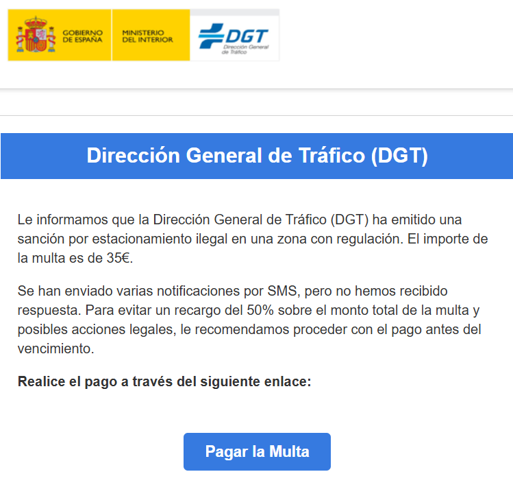 Phishing - Multa suplantando a la DGT
