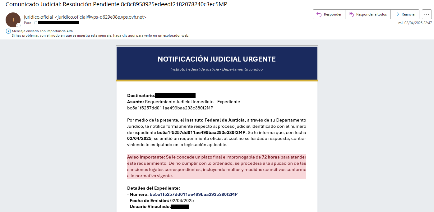 Phishing - Notificación judicial urgente