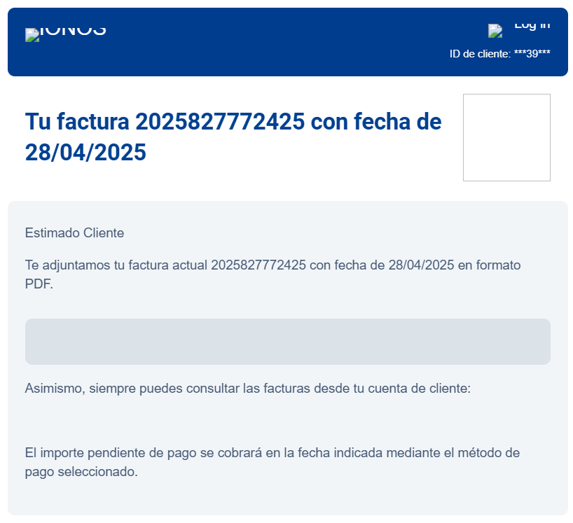 Phishing - Factura suplantando a IONOS